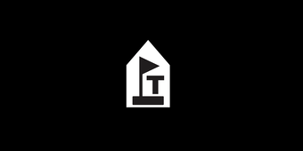 Black marker with the letter "T" on top of a white building-shape background. Symbol displayed on an example black background