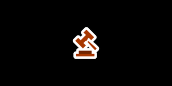 Gavel with a gavel block. Symbol displayed on a black background to see the entirety of the symbol. 