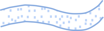 Outline with random blue square dot marker fill. Fill consists of three layers of markers at different angles.