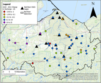 Map showing location where the USGS monitors streamflow and velocity in the Mashkiiziibii watershed