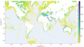 A map showing the geographic distribution of Landsat 8 and Landsat 9 scenes used for sun glint characterization