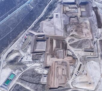 Aerial view of the construction of a lithium mine
