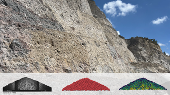 hillslope covered with loose rock in the background and model figures in foreground