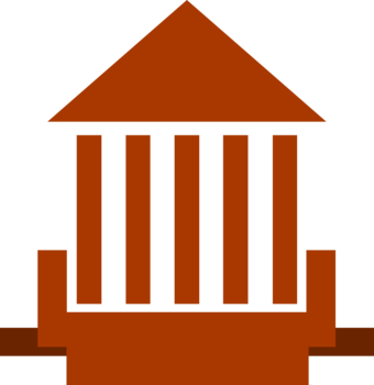 Brown building with five columns.