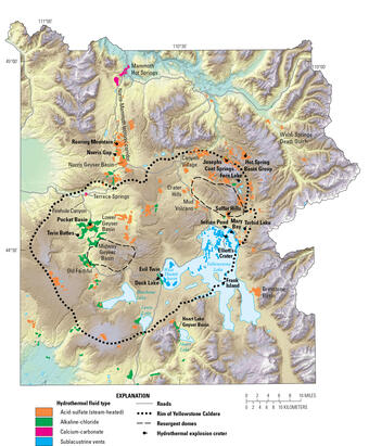 Map showing the location of active thermal areas