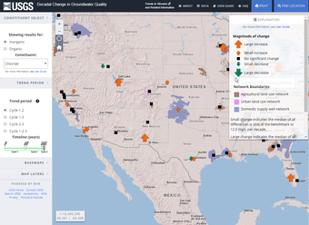 Screenshot of decadal changes in groundwater quality web site