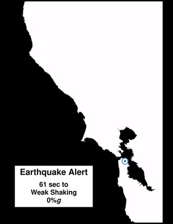 animation showing earthquake shaking moving south toward San Francisco on the San Andreas Fault 