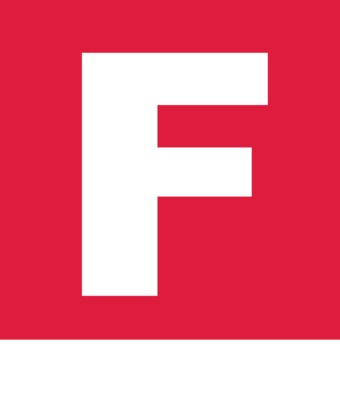 White text on top of a red square.