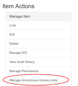 Screenshot showing location of "manage anonymous access links"