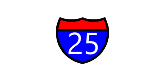 Text symbol with route number placed on top of a road shield marker.