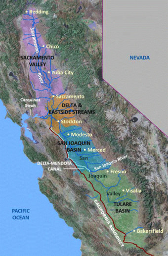 Map of California's Central Valley's four major regions