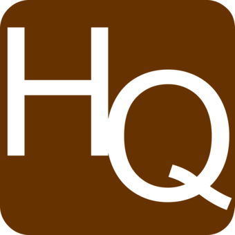 Letters 'H' and 'Q' in white font on top of a brown background.