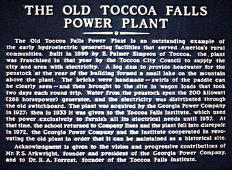 Photo of historic plaque below Toccoa Falls, Georgia
