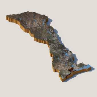 3D render of Trinity-San Jacinto River Basin