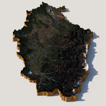 3D render of the Willamette River Basin