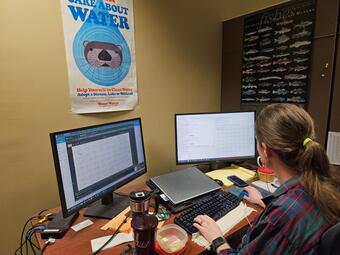 picture of USGS scientist working at a computer