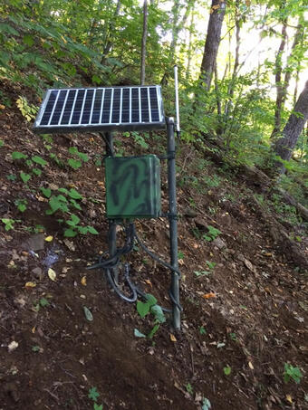 Solar powered instruments installed in Bent Creek Experimental Forest to help determine what is controlling the landslide