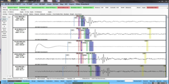 Screenshot of seismic data filtered between 0.005 and 0.07 Hz produced with Hydra location software (Patton and others, 2016).