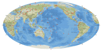 map of world with symbols for seismic stations