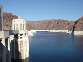 This is a photo of the water intake structure on the Nevada side of the dam.