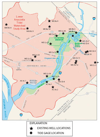 Map of wells within Anacostia River watershed