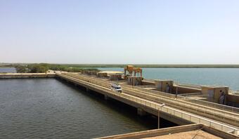 A photo of the Diama Dam on the Senegal River, West Africa