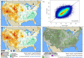 Color photo of vegetation health maps from VegDRI project