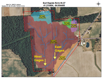 Aerial view of the Black Creek watershed showing the west and east gages