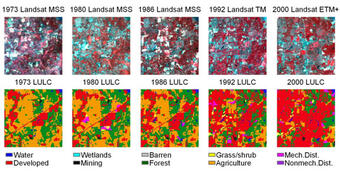 5 maps of dates of land-use and land-cover data 