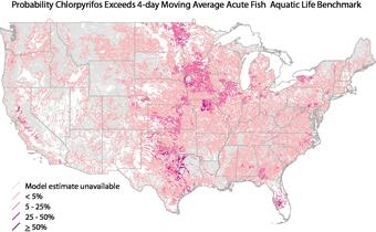 Map listing insecticide chlorpyrifos data info.