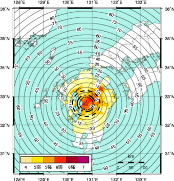 map of Japan with concentric circles overlain