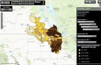 Screen capture of the Red-Assiniboine SPARROW online mapper.