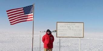 Photo of Joel Murray at the Geographic South Pole 
