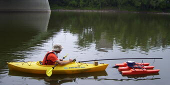 USGS employee at gage 01503500 Susquehanna River, Binghamton, NY