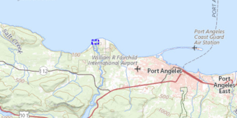 Map of part of Washington State showing islands and the location where data was collected.