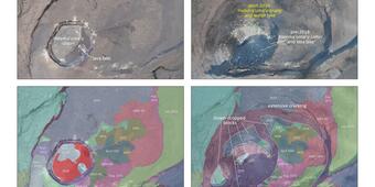 Maps showing caldera before and after collapse