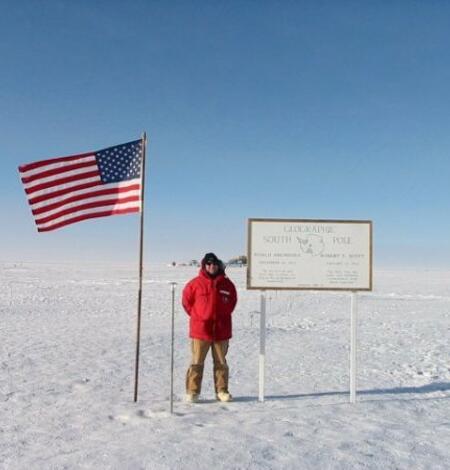 Photo of Joel Murray at the Geographic South Pole 