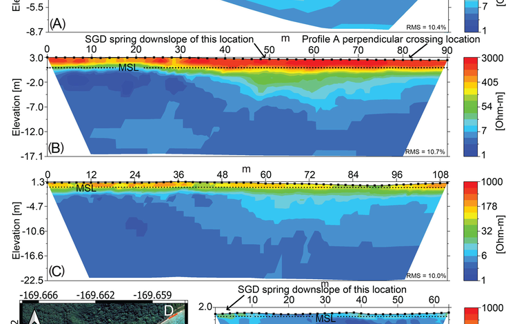 Diagram showing Electrical Resistivity Tomography profiles at Ofu, American Samoa