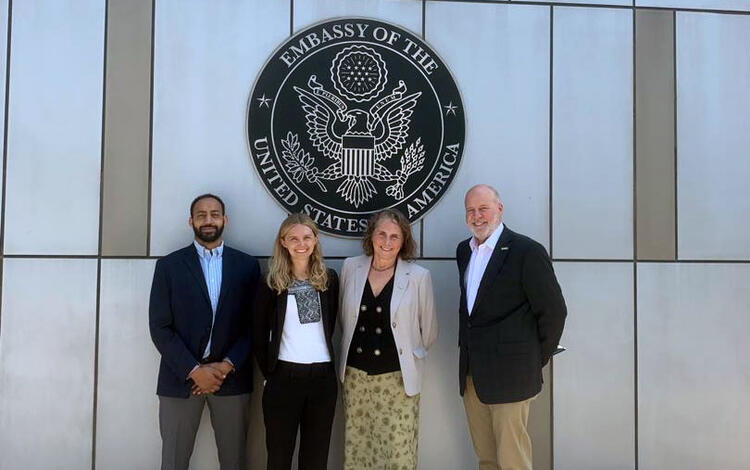 USGS scientists stand outside of Embassy Bishkek, Kyrgyz Republic