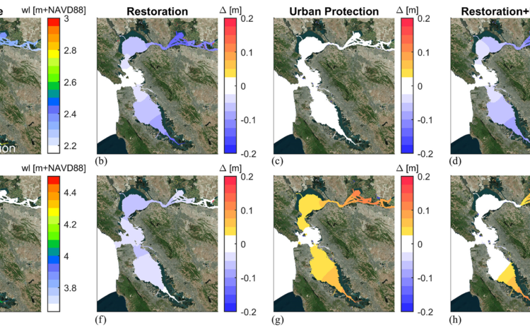 Chart showing extreme 2-year water levels in SF Bay under four scenarios