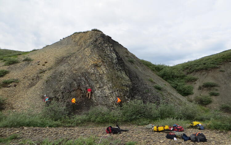 Team of  geologists measuring Triassic rocks exposed at Surprise Creek