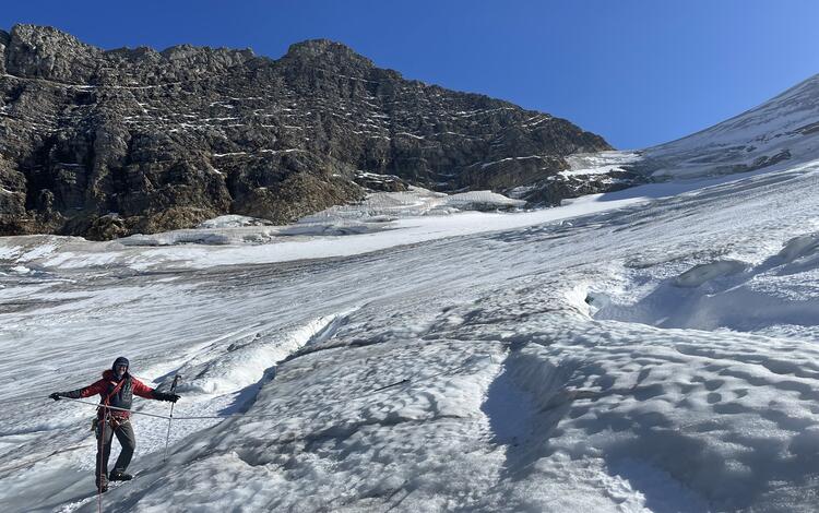 Scientist working on Sperry Glacier in Glacier National Park, Montana