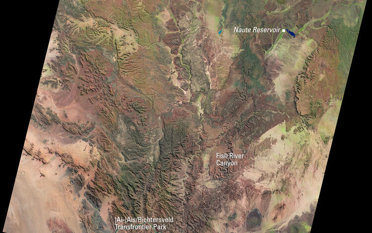 Landsat View of Namibia’s Fish River Canyon and ǀAi-ǀAis / Richtersveld Transfrontier Park