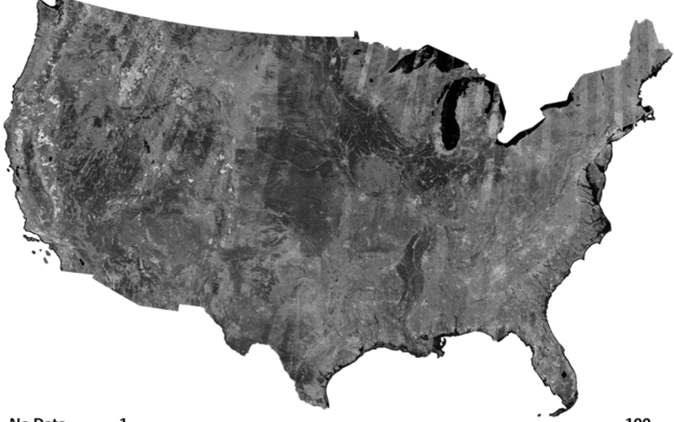 Map of the United States covered in shades of black and gray