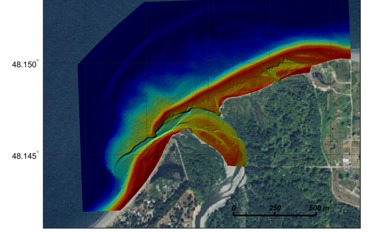 Map showing 1-m resolution digital elevation model (DEM) of Elwha River mouth