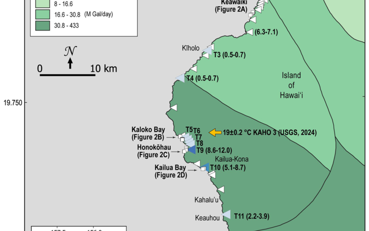 Map showing locations of mapped groundwater seeps in western Big Island, Hawaii