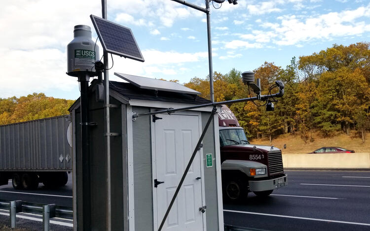 USGS highway monitoring station on the Open-Graded Friction Course pavement site
