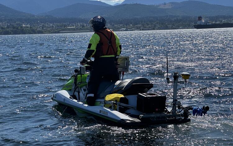 Photo showing personal watercraft equipped with survey equipment used during the mapping mission
