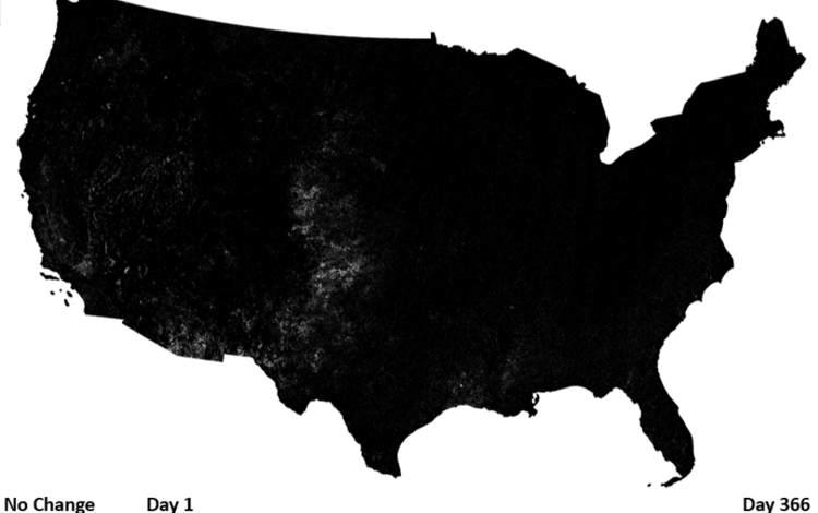 A map of the United States in mostly black with some gray areas