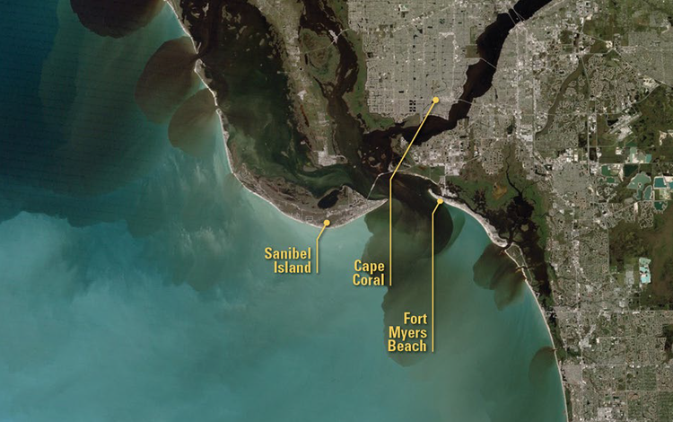 landsat 7 image over Sanibel Island before Hurricane Ian
